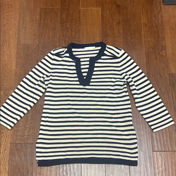 Tory Burch Navy and Cream 100% cashmere Striped Tunic